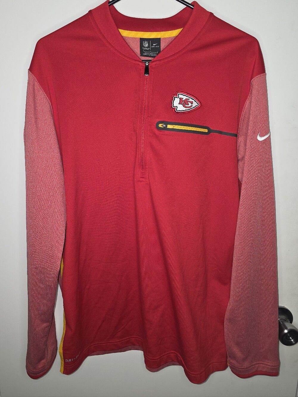 Nike NFL On-Field KC Kansas City Chiefs Dri-Fit 1/4 Zip Pullover Jacket Size L
